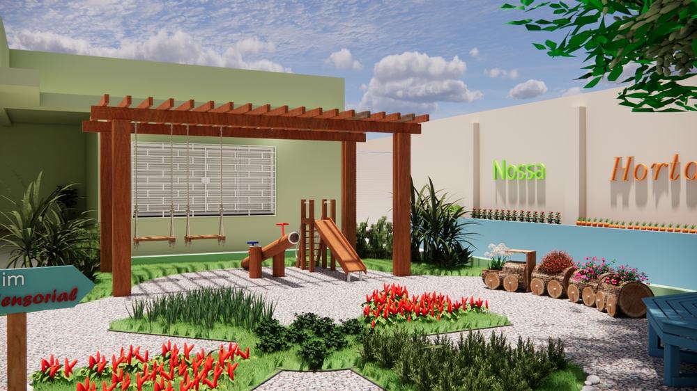 Jardim sensorial do projeto Clínica Entrelaços